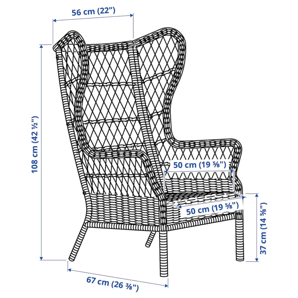 Садовое кресло - IKEA RISHOLMEN, 56x108x67см, черный/светло-коричневый, РИСХОЛЬМЕН ИКЕА