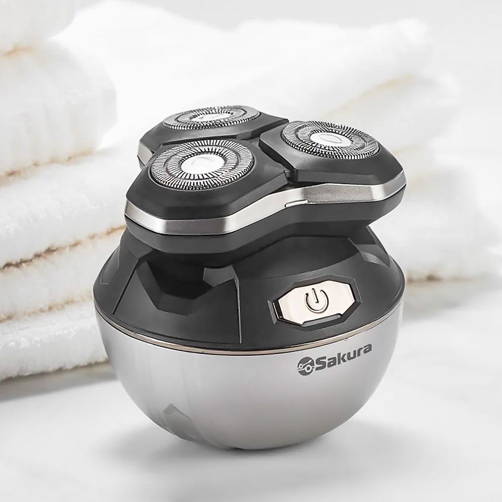 Бритва электрическая SA-5434BS дорожная, 3 головки триммер, влажное бритье, USB