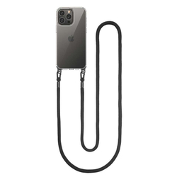 Двухкомпонентный усиленный чехол с толстым шнурком на шею черного цвета для смартфона iPhone 13 Pro