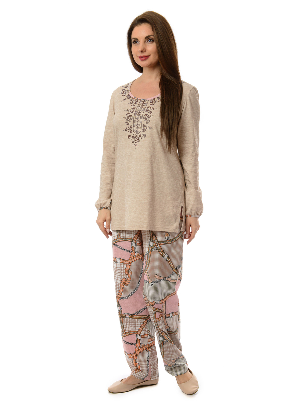 Пижама с брюками КБ-188П/розовые-цепи