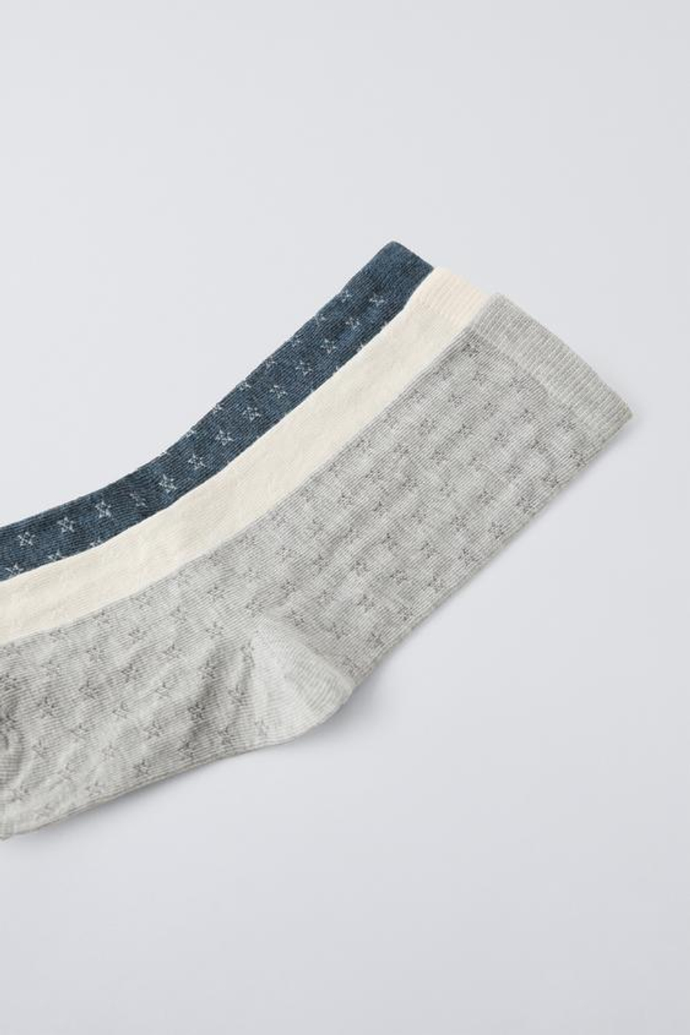 ZARA НАБОР ИЗ 3 ПАР НОСКОВ АЖУРНОЙ ВЯЗКИ С ПРИНТОМ «ЗВЕЗДЫ», СЕРЫЙ