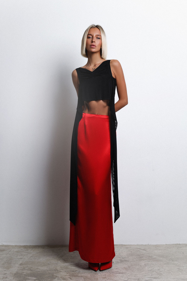 Кроп-топ с бантом из сетки черный