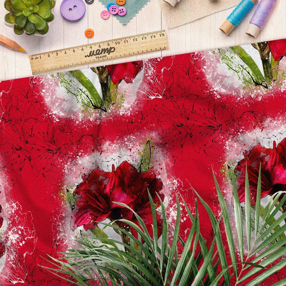 Ткань ниагара цветы красные лилии