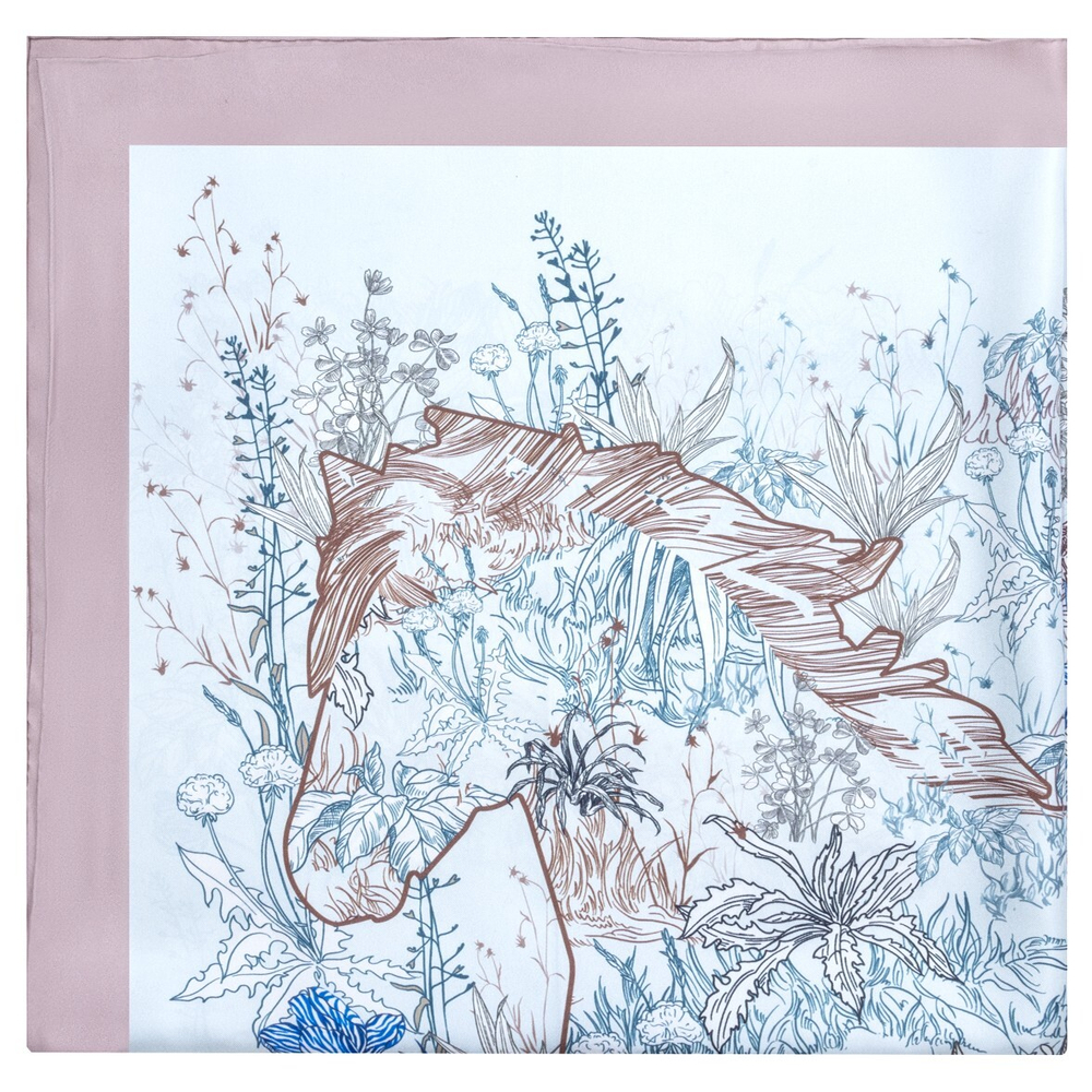 Шелковый платок 90x90 Mollen Тюльпаны жемчужно-белый