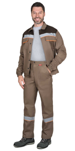 Костюм СИРИУС-МАСТЕР куртка кор., брюки, кофейный с тёмно-коричневым и оранжевым кантом с СОП