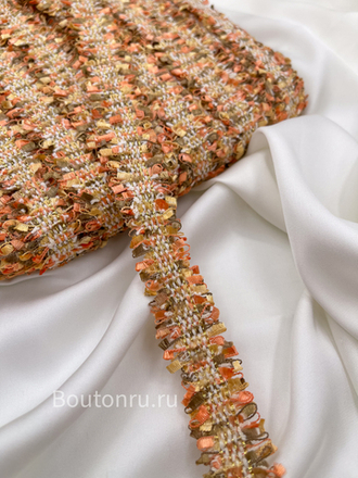 Тесьма оранжево-коричневая с золотой нитью люрекс твид