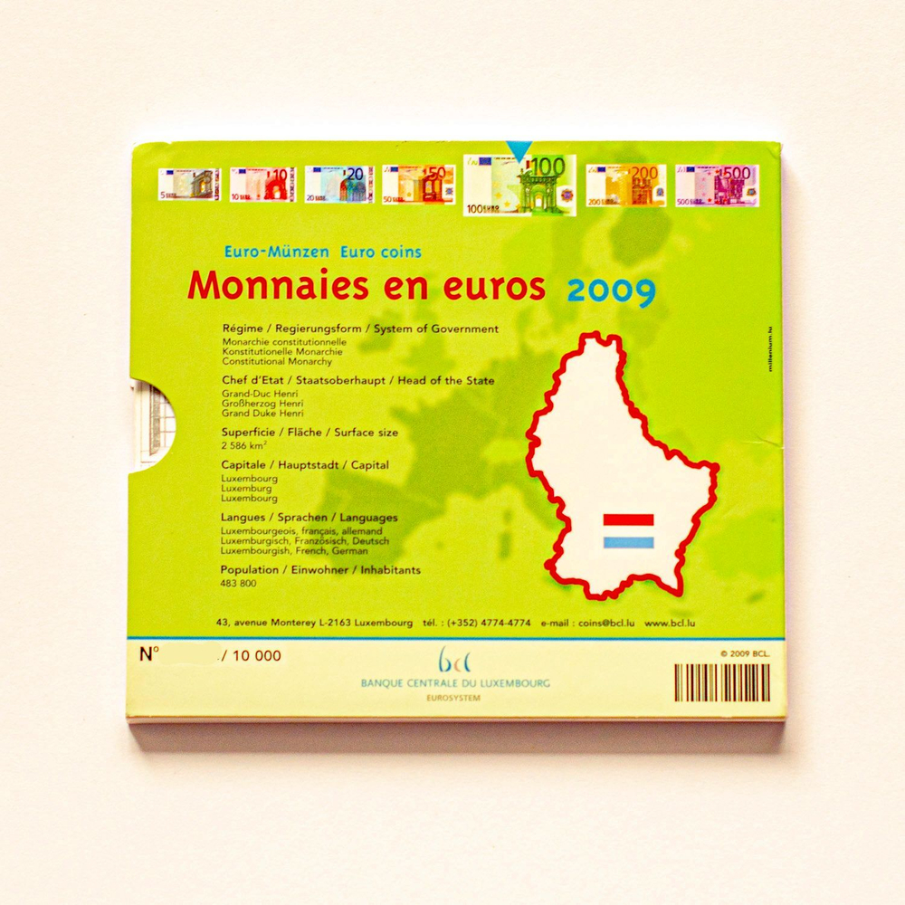 Luxembourg 2009 Year Set + 2 Euro "10th Anniversary of Economic and Monetary Union" & 2 Euro "90th Anniversary of Grand Duchess Charlotte's Accession to the Throne"