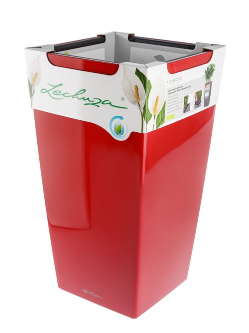 Кашпо Lechuza "Cubico Complete scarlet red high gloss" (пластик), 40x40xH75 см