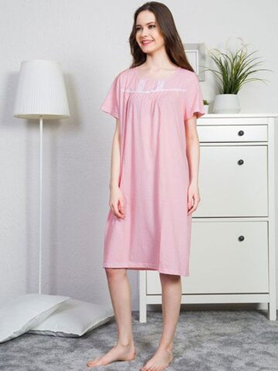 Свободная домашняя сорочка на пуговках (Размер: L) (Цвет: розовый)