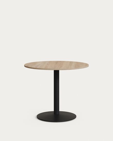 Esilda Круглый стол с меламиновой натуральной отделкой и черной металлической  ножкой