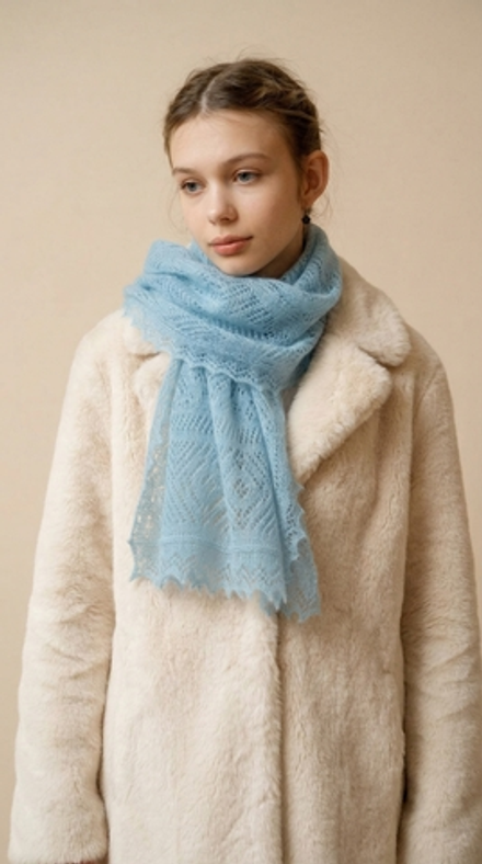 Оренбургский пуховый палантин А14060-04 голубой