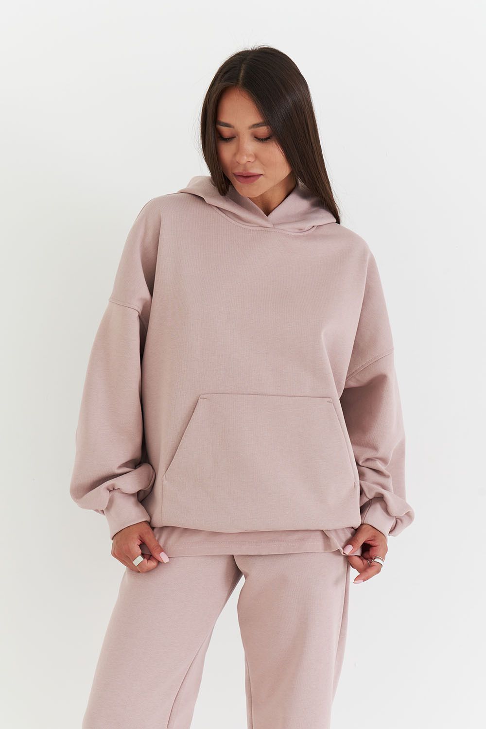 Худи свободного кроя из премиум футера цвета какао