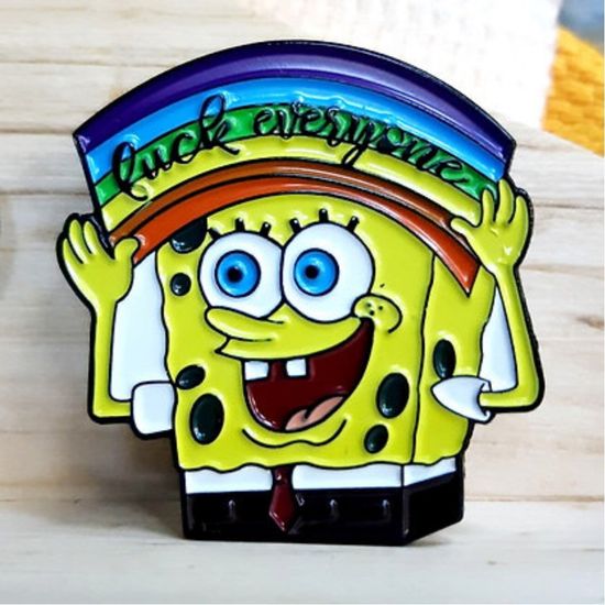Значок металлический "Губка Боб шлет лучи добра" р-р 3,5*3,3см