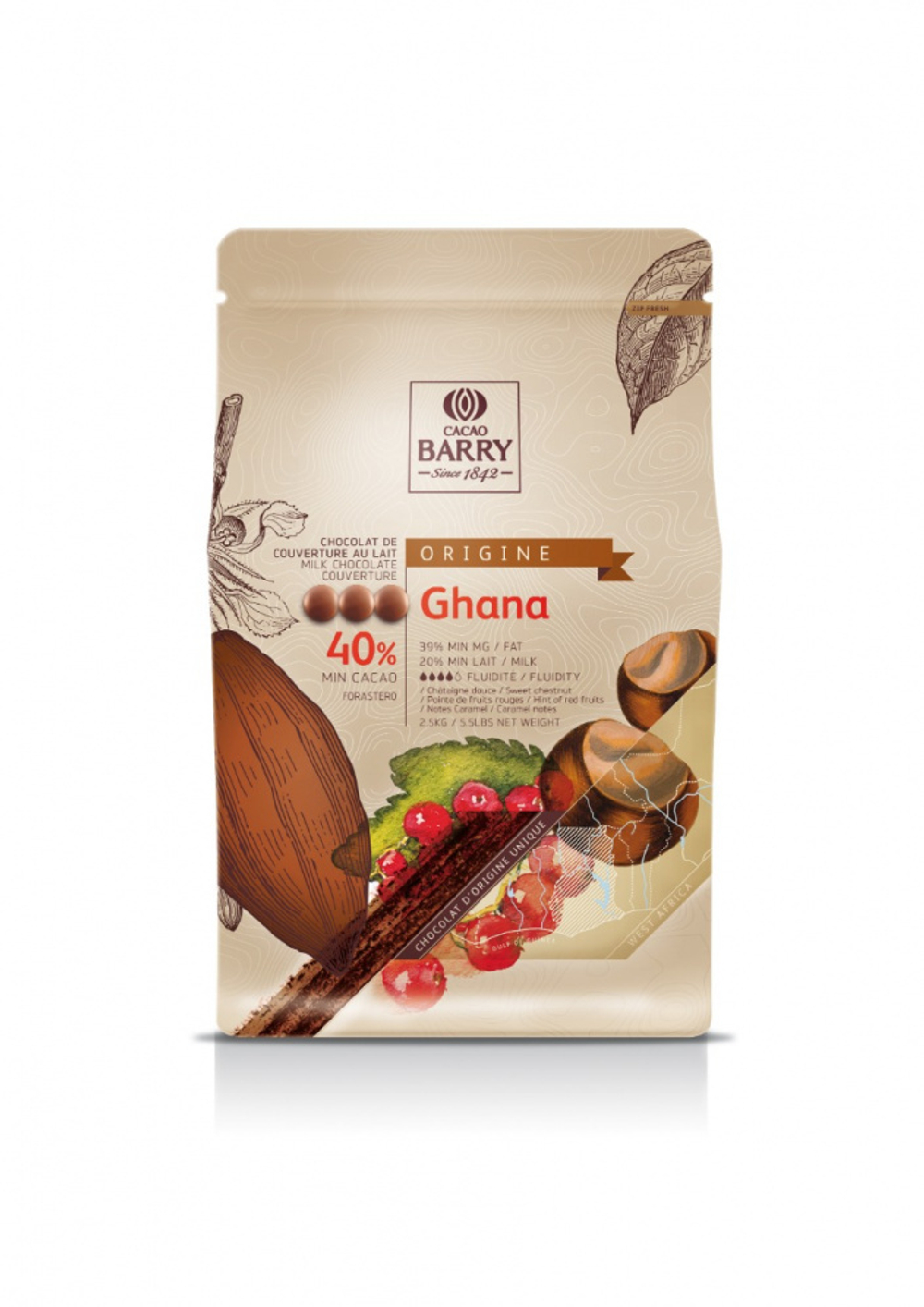 Шоколад Cacao Barry GHANA 40,5% Молочный кувертюр (Пакет 1 кг)