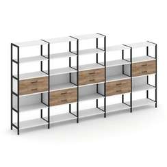 Shelf System Пятисекционный стеллаж пятиярусный с ящиками SN.STM-551 Белый/Дуб Табак/Металл Черный 3