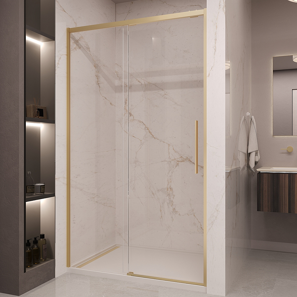 Душевая дверь Vincea Stella 150 VDS-1ST150CLG стекло прозрачное/профиль брашированное золото