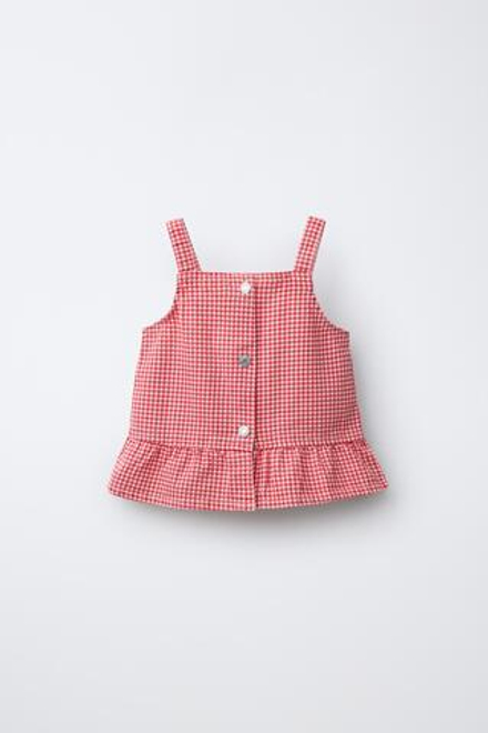 ZARA ТОП ИЗ САРЖИ В КЛЕТКУ ВИШИ, КРАСНЫЙ
