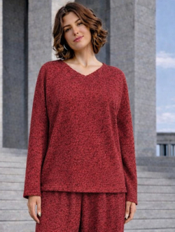 Лонгслив / меланж бордово -красный