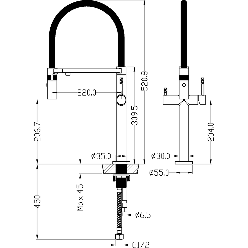 Смеситель для кухни Boheme UNO 115-G GOLD c краном для питьевой воды