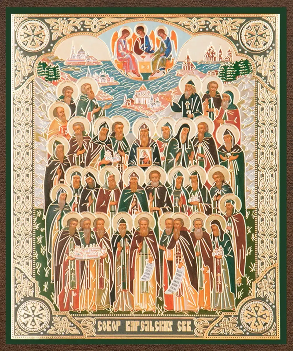 Икона "Собор Карельских святых" 10х12 на МДФ-6