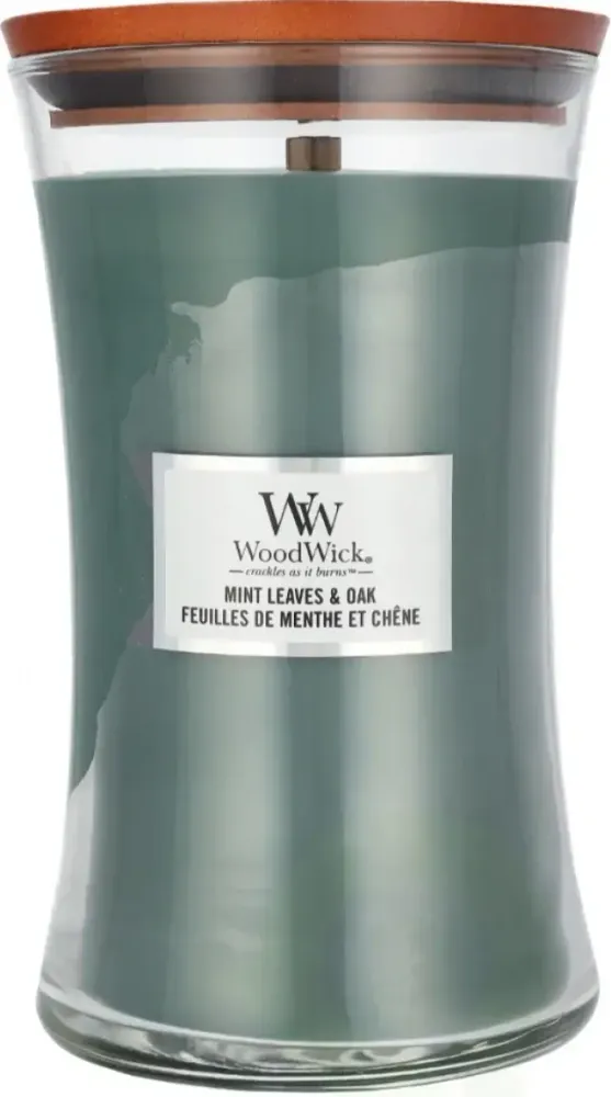 WOODWICK LARGE HOURGLASS MINT LEAVES &amp; OAK CANDLE 609 GR