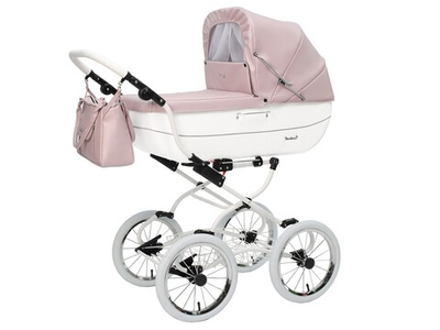 Коляска-люлька Reindeer Vintage New, эко-кожа (Розовый/белый)
