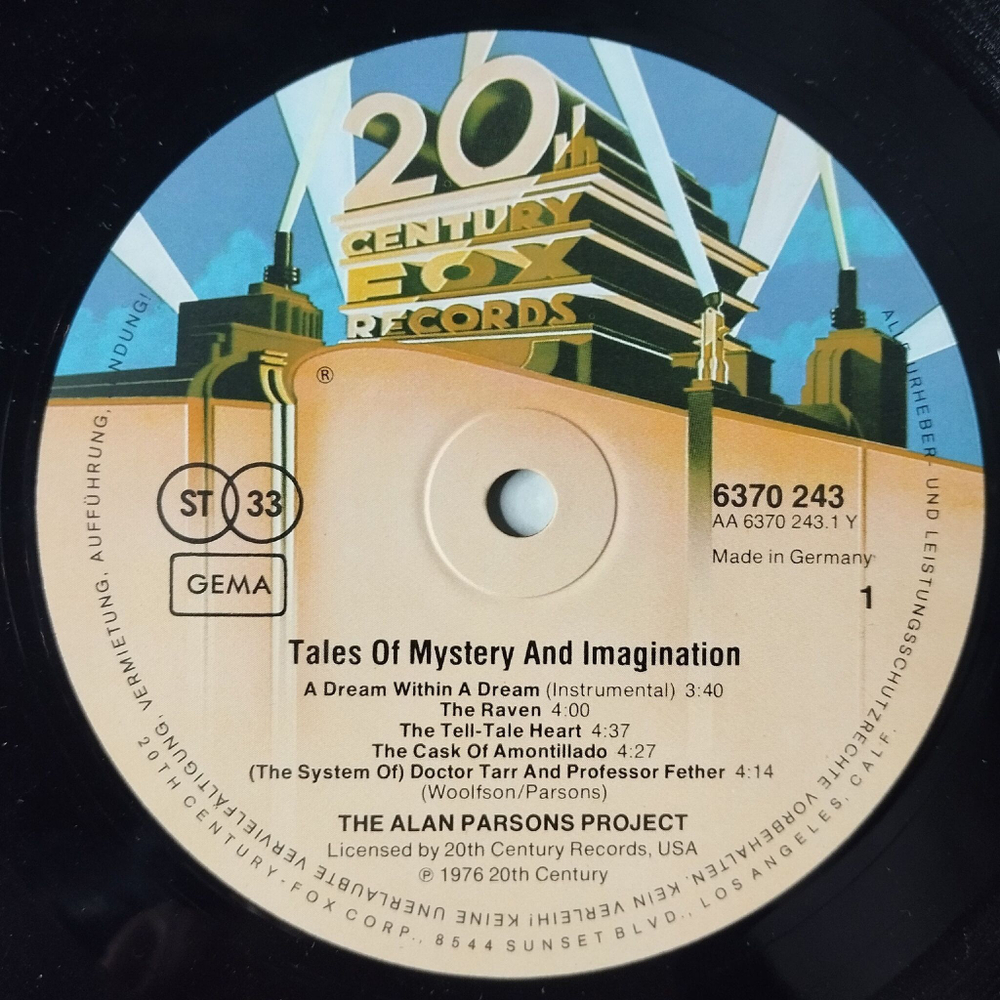 Винтажная виниловая пластинка LP The Alan Parsons Project Tales Of Mystery And Imagination (Germany 1978) The Raven