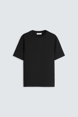 ZARA ХЛОПКОВАЯ ФУТБОЛКА С КОРОТКИМИ РУКАВАМИ, ЧЕРНЫЙ