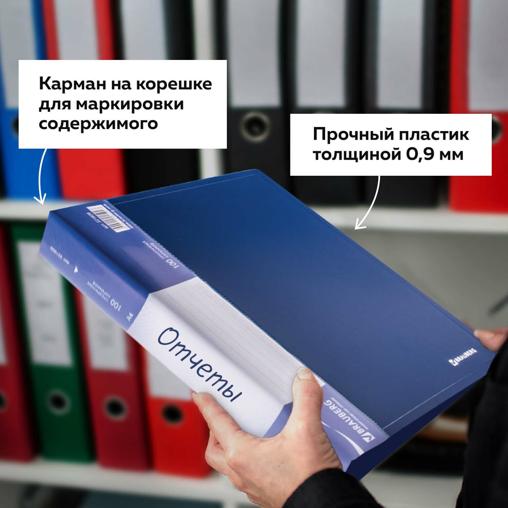 Папка 100 вкладышей BRAUBERG стандарт синий 0 9 мм (2 штуки в упаковке)