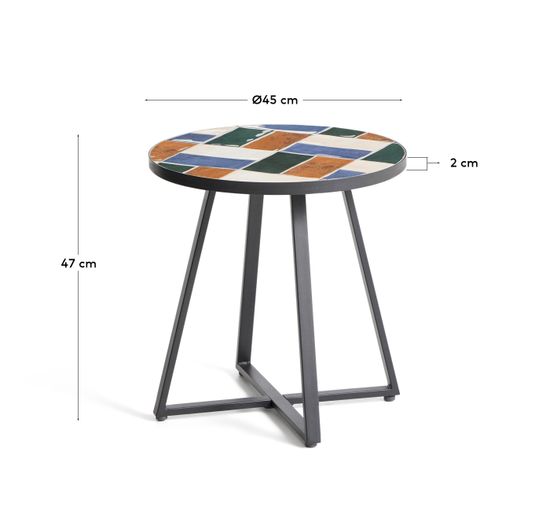 Уличный столик Tella из зеленой стали с разноцветной плиткой 45 см