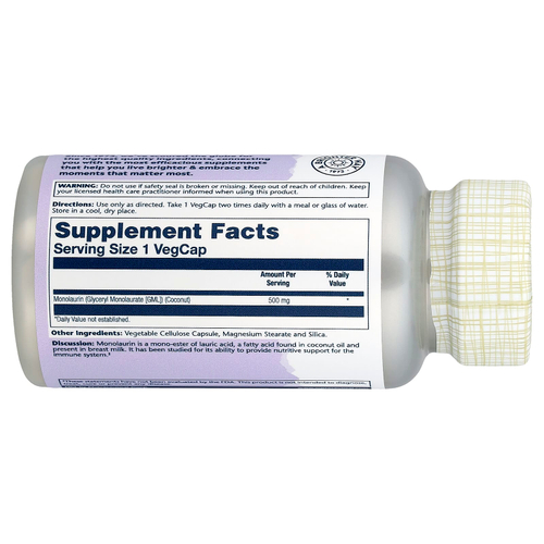 Solaray, монолаурин, 500 мг, 60 вегетарианских капсул