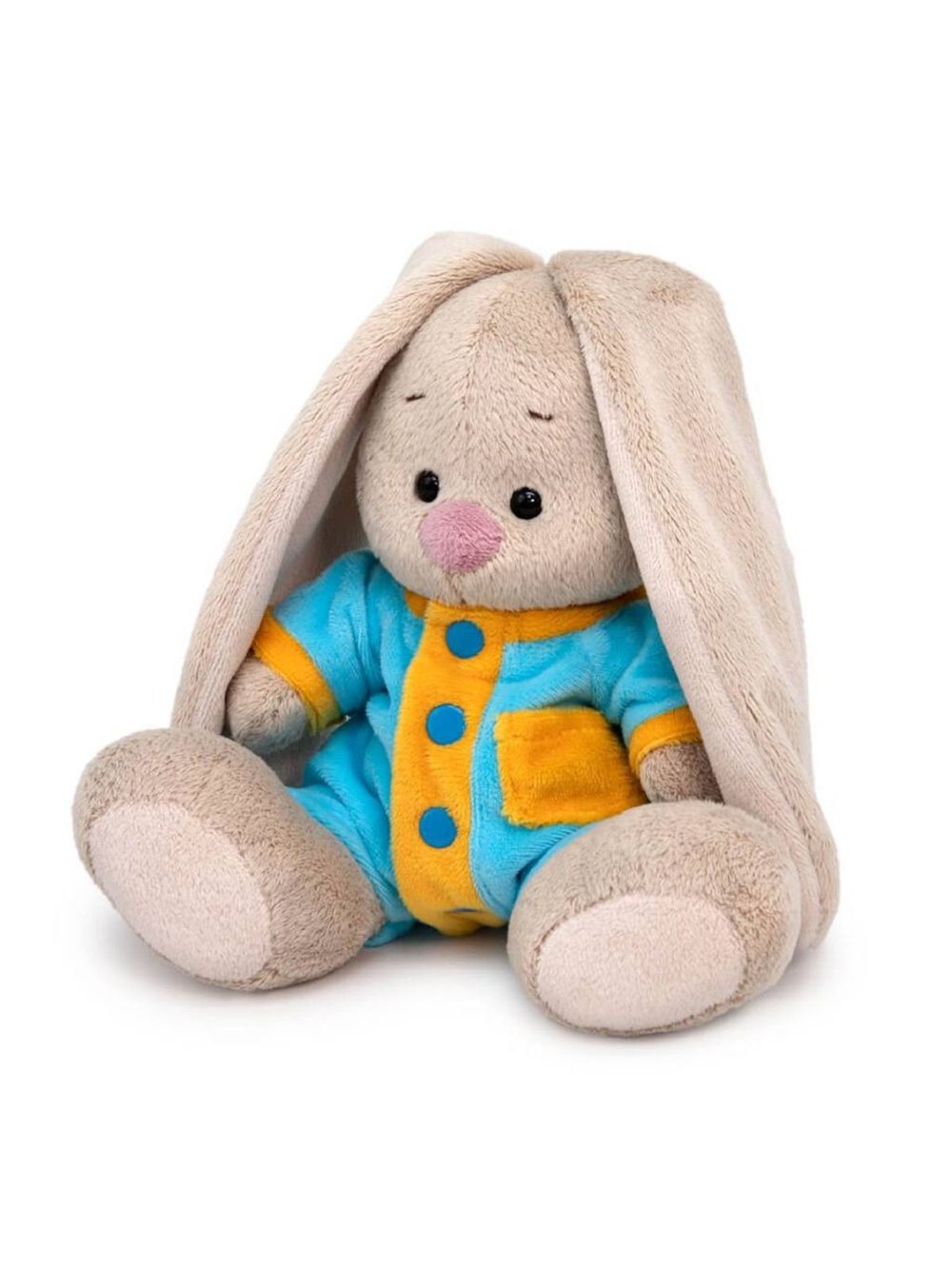 Мягкая игрушка Зайка Ми в голубом комбинезоне 15 см