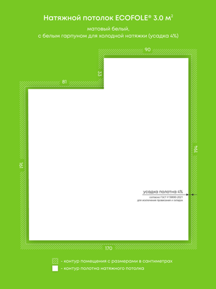 Натяжные потолки 3 м2, 7 м2, 21.6 м2