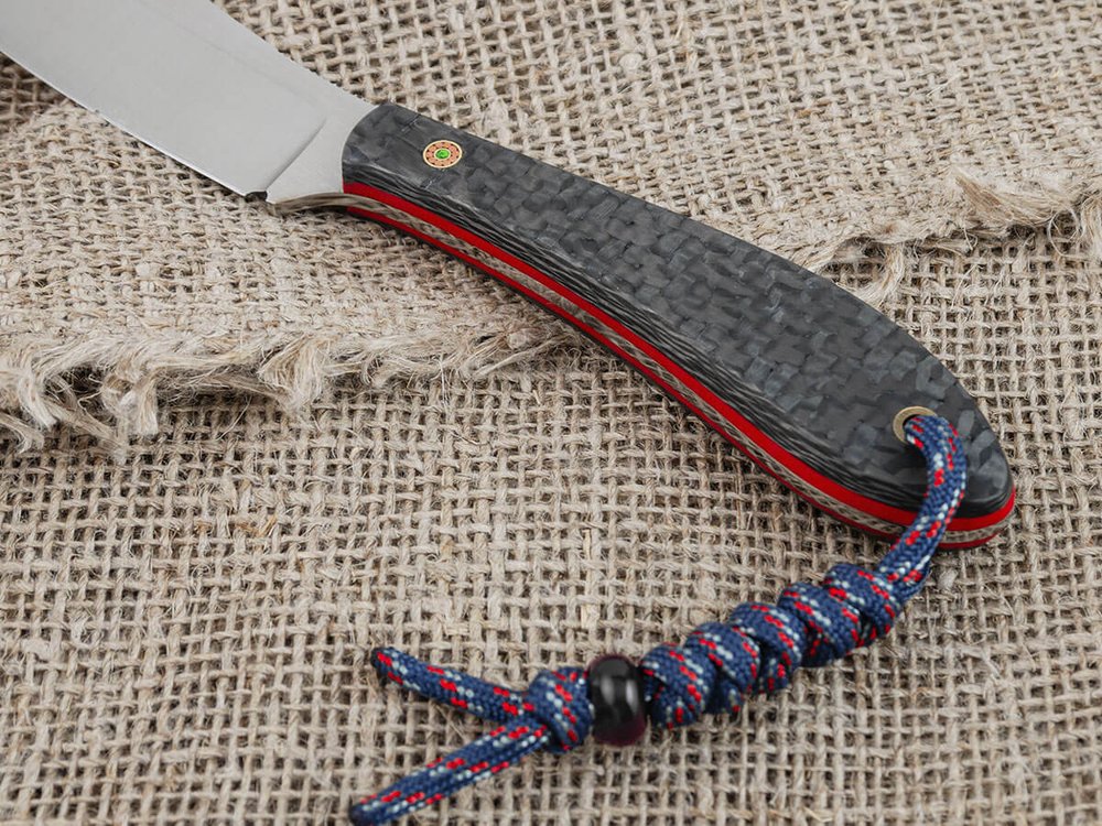 Нож для бушкрафта "Канадец", сталь VG-10/Elmax, рукоять карбон (красный спейсер)