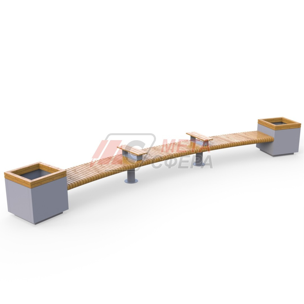 Лавка Rail Road 01 радиусная с 2-мя вазонами и подлокотниками