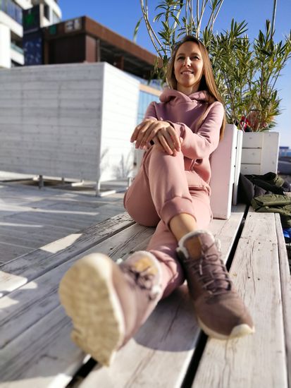 Костюм с капюшоном из футера с начесом  - пыльная роза