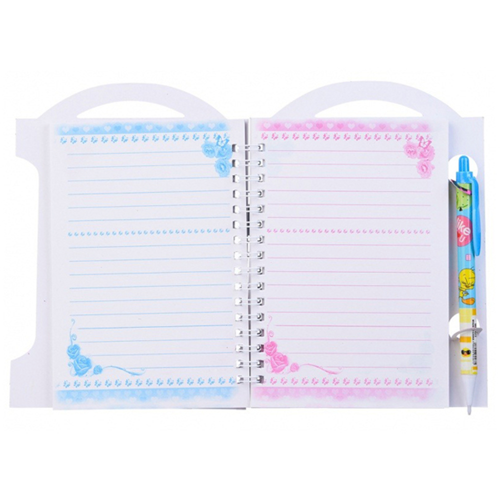 Блокнот детский Basir, с ручкой, формат А6, серия "Модница", переплет 7БЦ, 18*13 см, 52 листа, 4 обложки ассорти