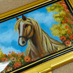 Набор подарочный "Конь" визитница персональная с ручной росписью и ручка Parker