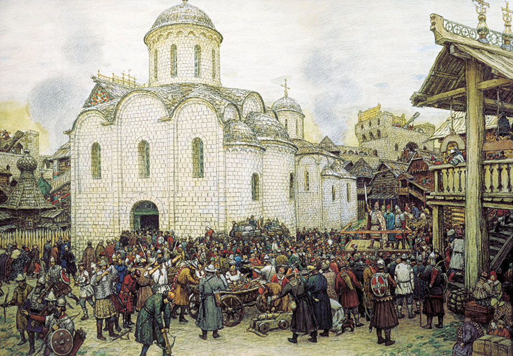 "Оборона Москвы от хана Тохтамыша. XIV век", Васнецов А. М., картина для интерьера (репродукция)
