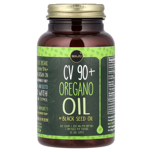 Maju Superfoods, CV 90+, масло орегано и масло черного тмина, 60 капсул