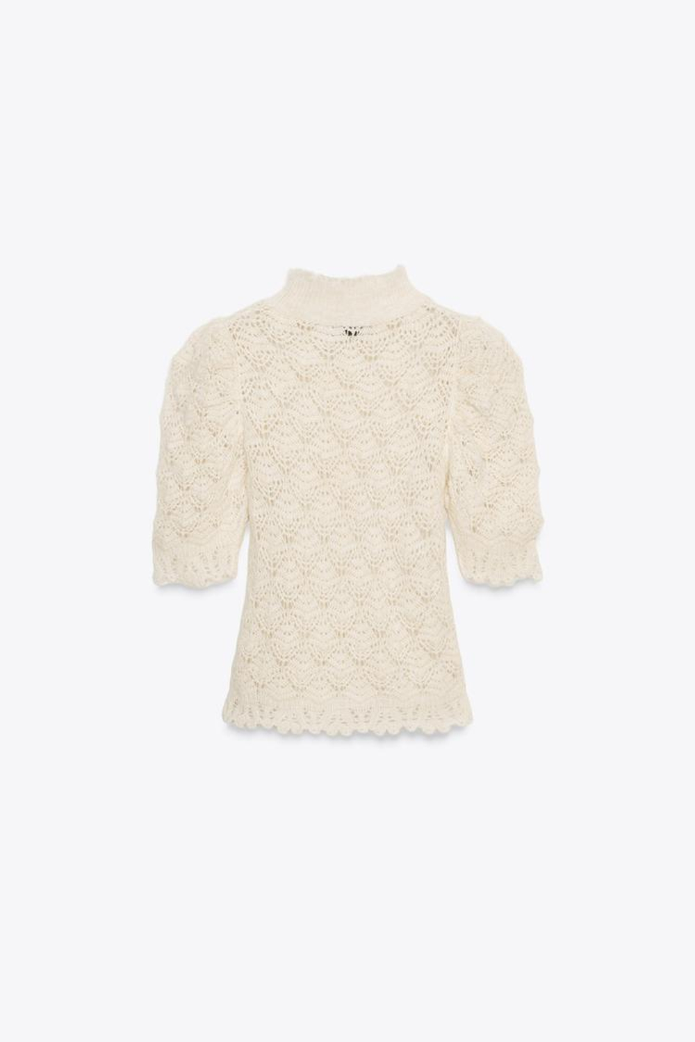 ZARA ТРИКОТАЖНЫЙ ДЖЕМПЕР В РОМАНТИЧНОМ СТИЛЕ В РУБЧИК, ЭКРЮ