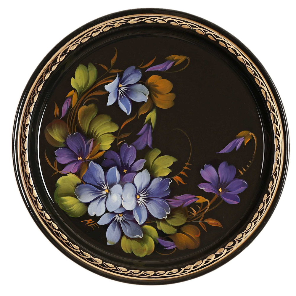 Жостовский поднос декоративный, размер 22 см (A5), металлический