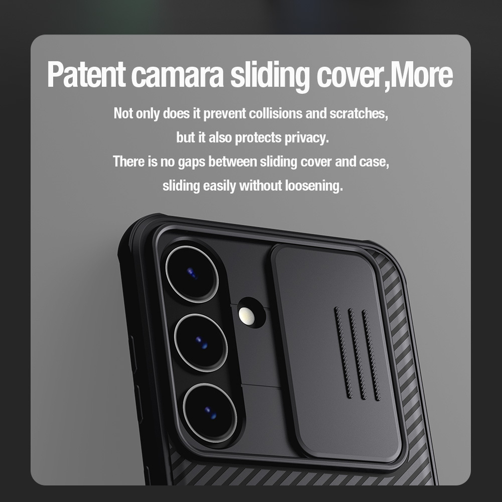 Двухкомпонентный усиленный чехол от Nillkin с защитной шторкой для камеры на Samsung Galaxy S24, серия CamShield Pro Case