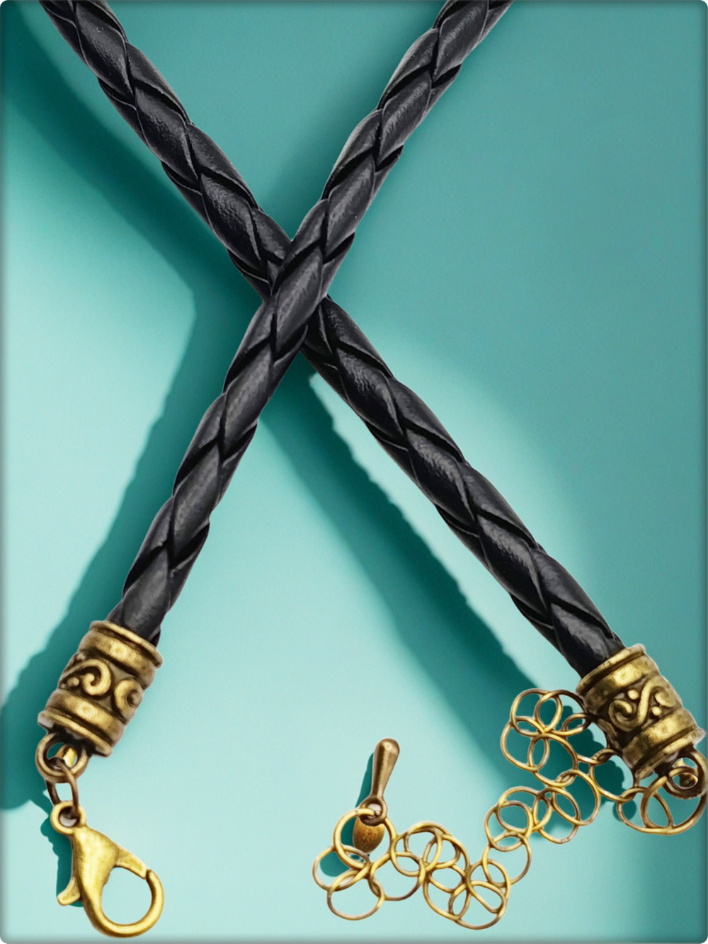 Шнурок, гайтан плетённый с подкулонником, длина 50см. ПУ кожа.