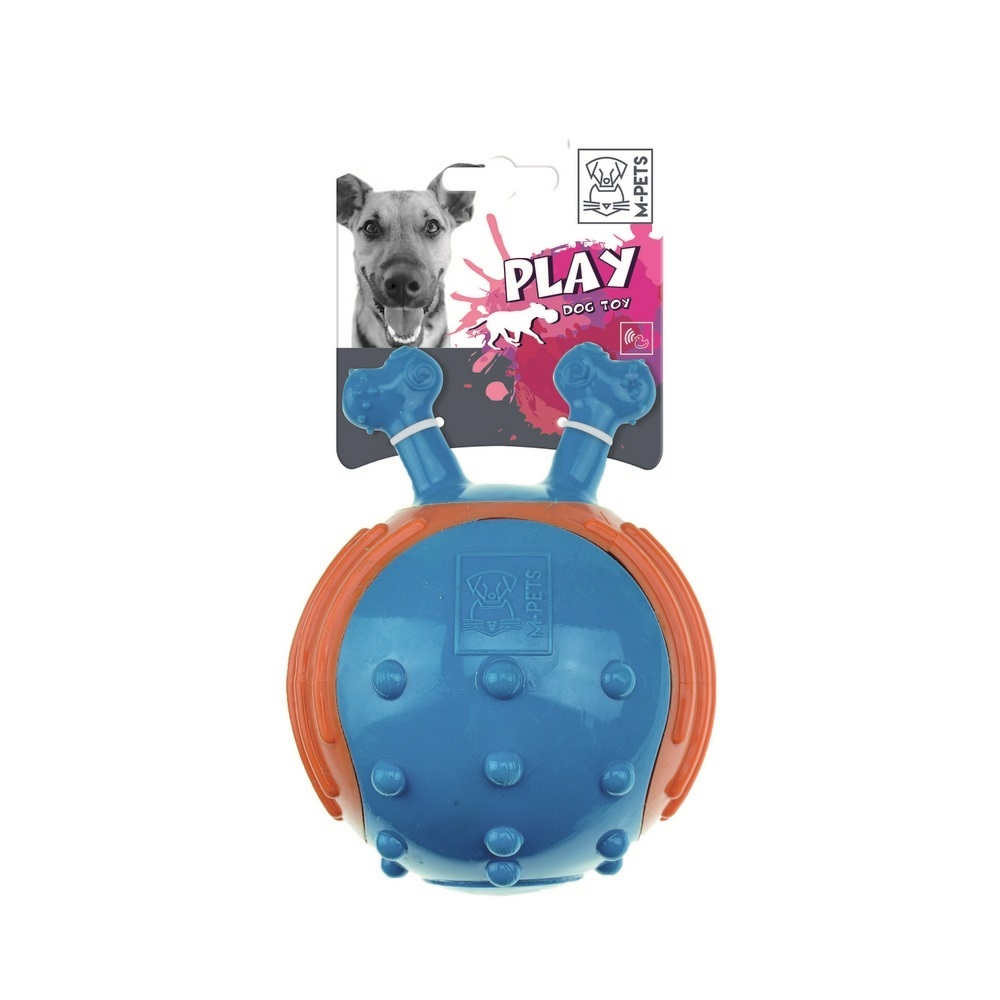 Игрушка для собак Мяч с рожками 17см синий\оранжевый M-Pets