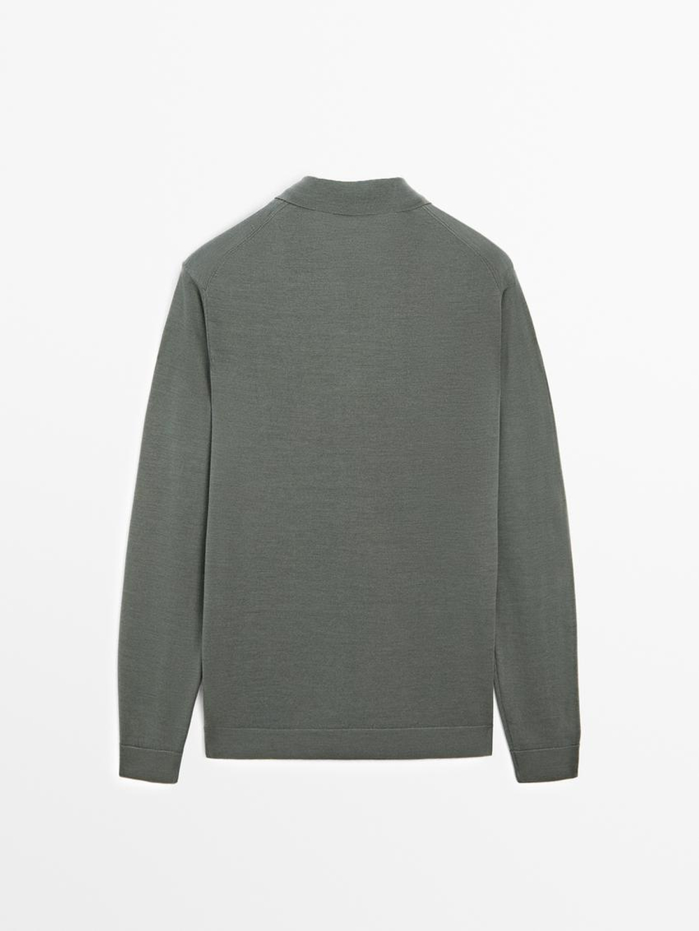 Massimo Dutti Свитер из 100% мериносовой шерсти с воротником поло, серовато-зеленый