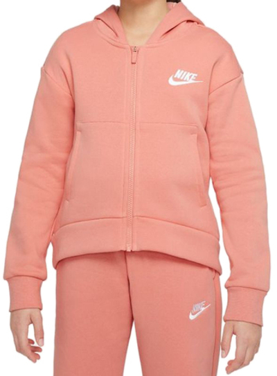 Кофта для девочки теннисная  Nike Sportswear Club Fleece FZ Hoodie G - light madder root/white