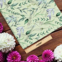 Ткань атлас зеленые листья букетов