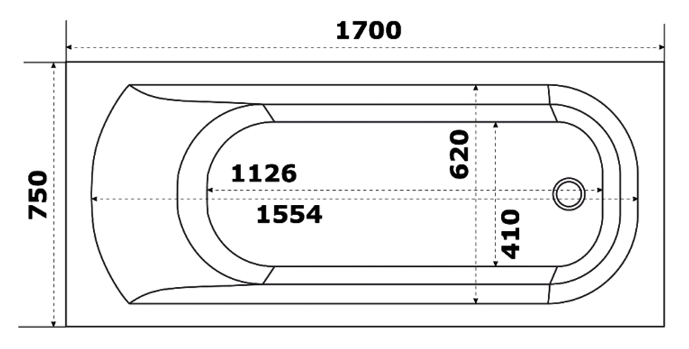 Акриловая ванна Bas Нирвана 170х75 с каркасом В 00115