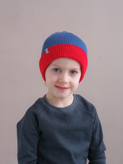 Шапка вязаная хлопковая ТВИНС(Джинс, красный)